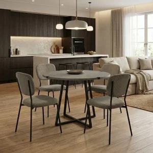 Σετ τραπεζαρία 5τμχ Rubes - Kevin Megapap χρώμα γκρι σκυροδέματος - λαδί Ø100x78εκ.