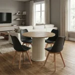 Σετ τραπεζαρία 5τμχ Bohema - Viva Megapap χρώμα ivory/sepet oak - μαύρο/φυσικό πόδι Ø90x77,7εκ.