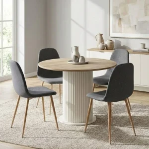 Σετ τραπεζαρία 5τμχ Bohema - Iris Megapap χρώμα ivory/sepet oak - γκρι Ø90x77,7εκ.