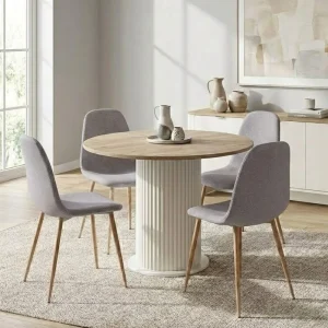 Σετ τραπεζαρία 5τμχ Bohema - Iris Megapap χρώμα ivory/sepet oak - ανοιχτό μπεζ Ø90x77,7εκ.