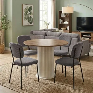 Σετ τραπεζαρία 5τμχ Bohema - Kevin Megapap χρώμα ivory/sepet oak - γκρι Ø90x77,7εκ.