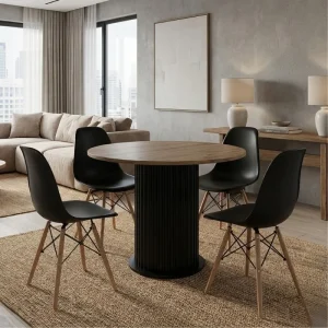 Σετ τραπεζαρία 5τμχ Bohema - Nova Megapap χρώμα μαύρο/sepet oak - μαύρο Ø90x77,7εκ.