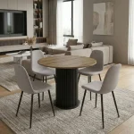 Σετ τραπεζαρία 5τμχ Bohema - Iris Megapap χρώμα μαύρο/sepet oak - ανοιχτό μπεζ Ø90x77,7εκ.