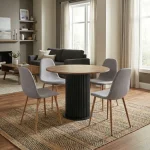 Σετ τραπεζαρία 5τμχ Bohema - Iris Megapap χρώμα μαύρο/sepet oak - ανοιχτό μπεζ/φυσικό πόδι Ø90x77,7εκ.