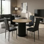 Σετ τραπεζαρία 5τμχ Bohema - Rosa Megapap χρώμα μαύρο/sepet oak - μαύρο Ø90x77,7εκ.