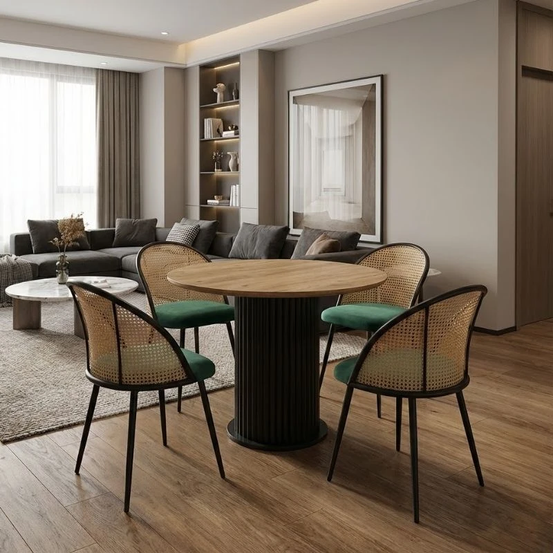 Σετ τραπεζαρία 5τμχ Bohema - Jacob Megapap χρώμα μαύρο/sepet oak - κυπαρισσί Ø90x77,7εκ.