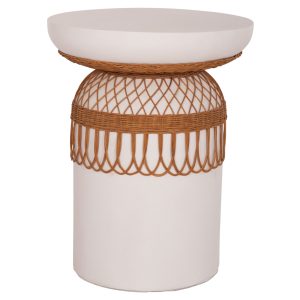 ΒΟΗΘΗΤΙΚΟ ΤΡΑΠΕΖΙ FB918159.02 FIBER CEMENT ΛΕΥΚΟ & RATTAN--Φ60x76