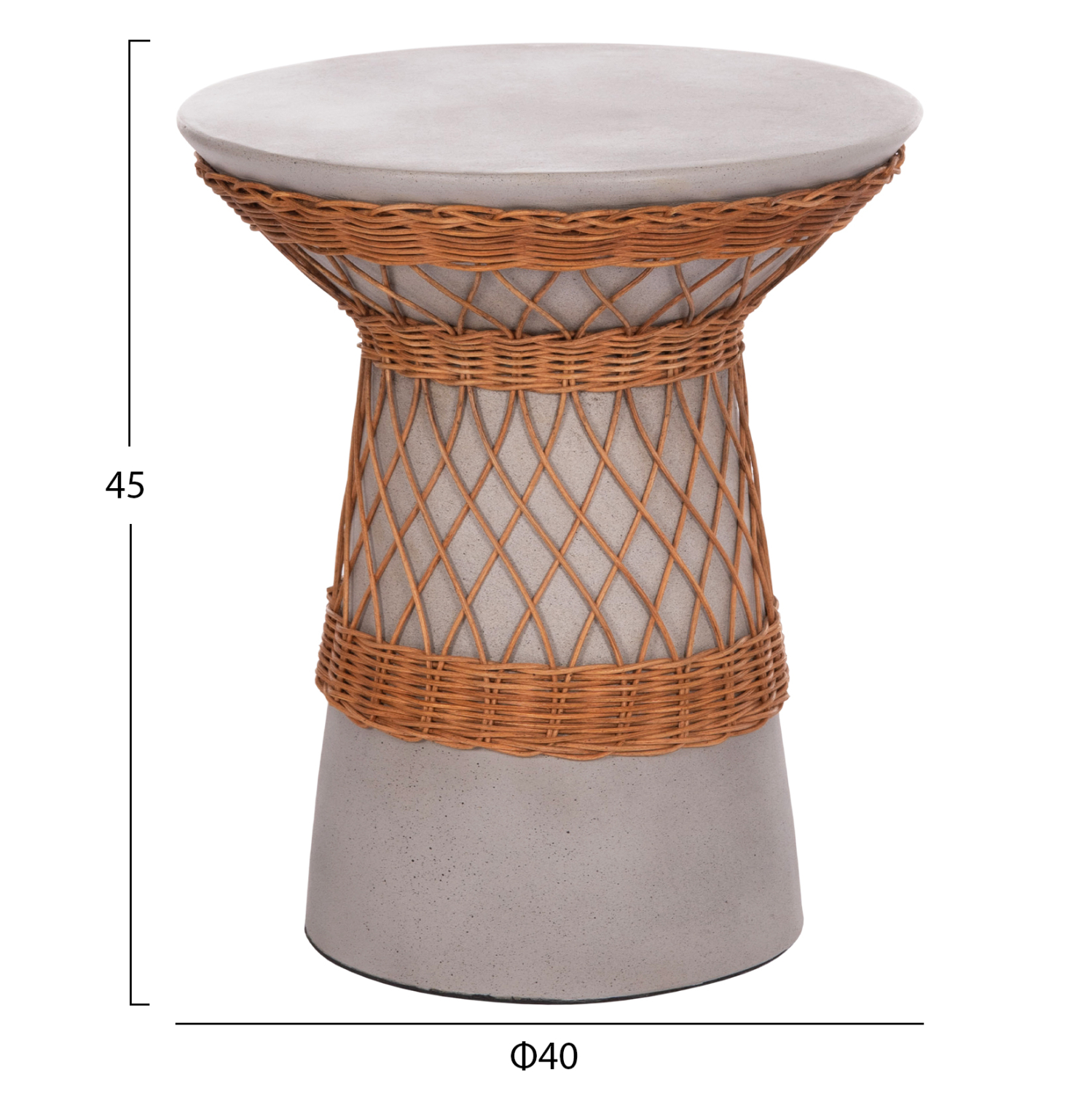 ΒΟΗΘΗΤΙΚΟ ΤΡΑΠΕΖΙ ΣΤΡΟΓΓΥΛΟ DELIA FB918167.03 FIBER CEMENT ΓΚΡΙ & RATTAN Φ40x45Υεκ - Image 2