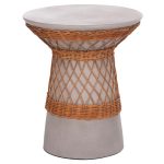 ΒΟΗΘΗΤΙΚΟ ΤΡΑΠΕΖΙ ΣΤΡΟΓΓΥΛΟ DELIA FB918167.03 FIBER CEMENT ΓΚΡΙ & RATTAN Φ40x45Υεκ