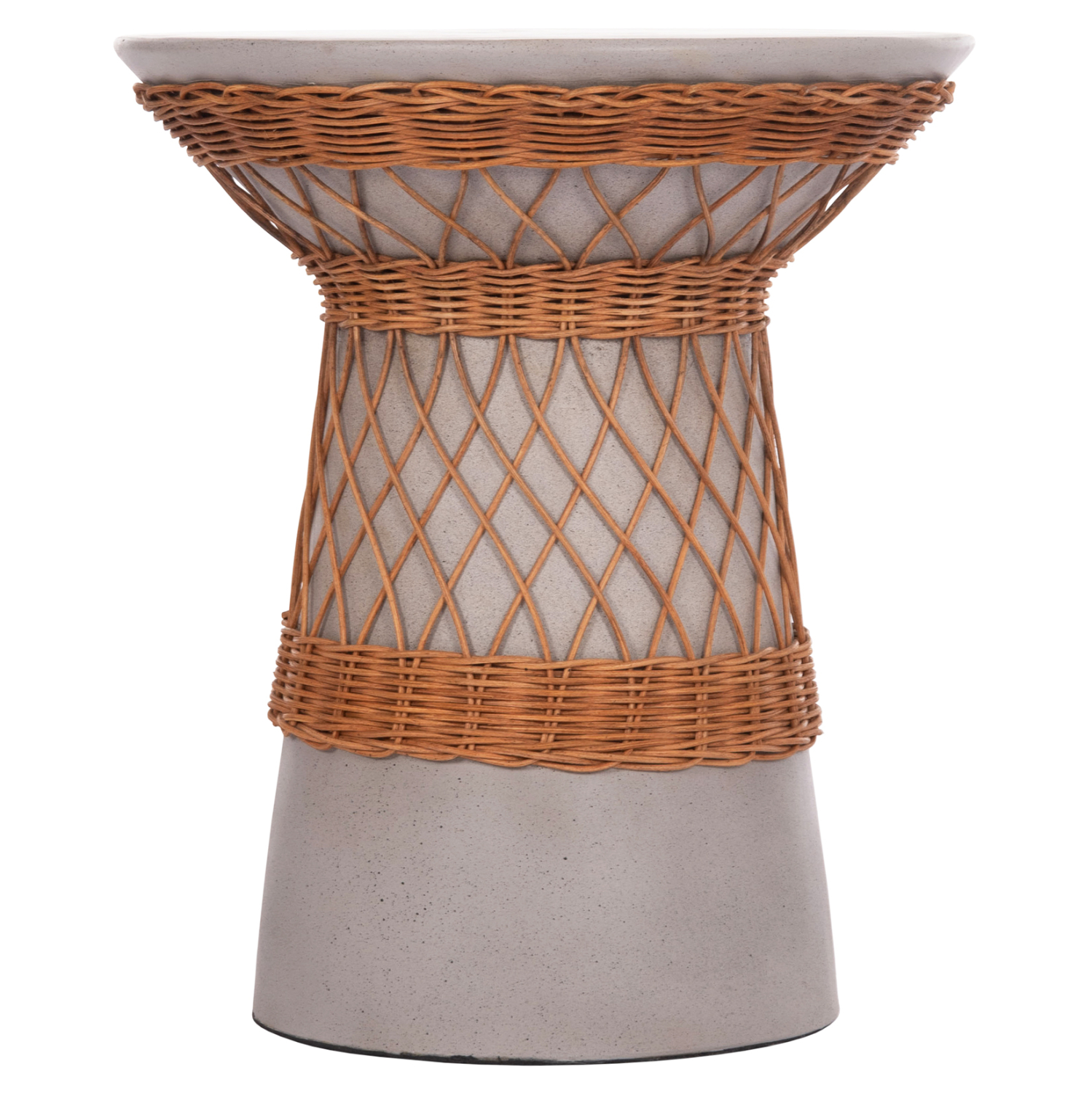 ΒΟΗΘΗΤΙΚΟ ΤΡΑΠΕΖΙ ΣΤΡΟΓΓΥΛΟ DELIA FB918167.03 FIBER CEMENT ΓΚΡΙ & RATTAN Φ40x45Υεκ - Image 3