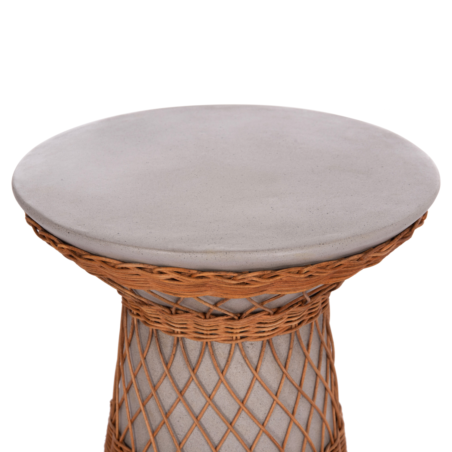 ΒΟΗΘΗΤΙΚΟ ΤΡΑΠΕΖΙ ΣΤΡΟΓΓΥΛΟ DELIA FB918167.03 FIBER CEMENT ΓΚΡΙ & RATTAN Φ40x45Υεκ - Image 4