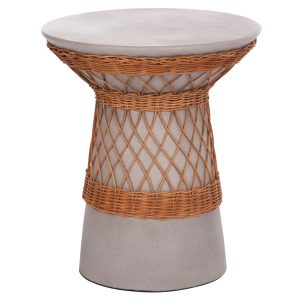 ΒΟΗΘΗΤΙΚΟ ΤΡΑΠΕΖΙ ΣΤΡΟΓΓΥΛΟ DELIA FB918167.03 FIBER CEMENT ΓΚΡΙ & RATTAN Φ40x45Υεκ