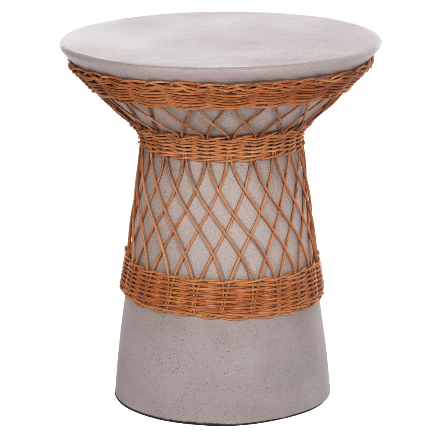 ΒΟΗΘΗΤΙΚΟ ΤΡΑΠΕΖΙ ΣΤΡΟΓΓΥΛΟ DELIA FB918167.03 FIBER CEMENT ΓΚΡΙ & RATTAN Φ40x45Υεκ