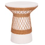 ΒΟΗΘΗΤΙΚΟ ΤΡΑΠΕΖΙ ΣΤΡΟΓΓΥΛΟ FB918167.02 FIBER CEMENT ΛΕΥΚΟ & RATTAN Φ40x45Υεκ