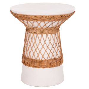 ΒΟΗΘΗΤΙΚΟ ΤΡΑΠΕΖΙ ΣΤΡΟΓΓΥΛΟ FB918167.02 FIBER CEMENT ΛΕΥΚΟ & RATTAN Φ40x45Υεκ