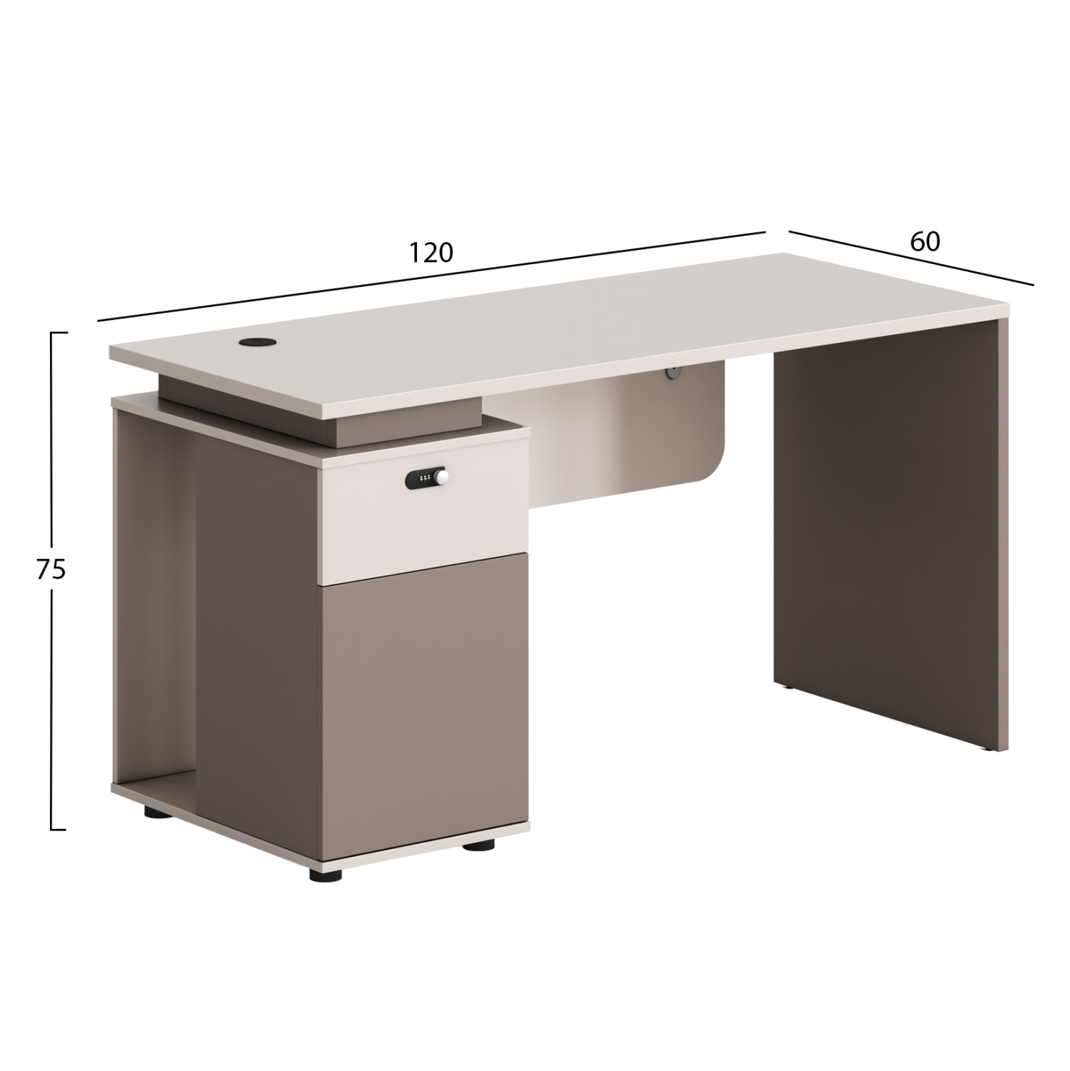 ΓΡΑΦΕΙΟ ΜΕ ΑΡΙΣΤΕΡΟ ΝΤΟΥΛΑΠΙ NEWLINE FB918274L ΜΕΛΑΜΙΝΗ ΕΚΡΟΥ-ΑΝΟΙΧΤΟ ΚΑΦΕ 120x60x75Υ - Image 2