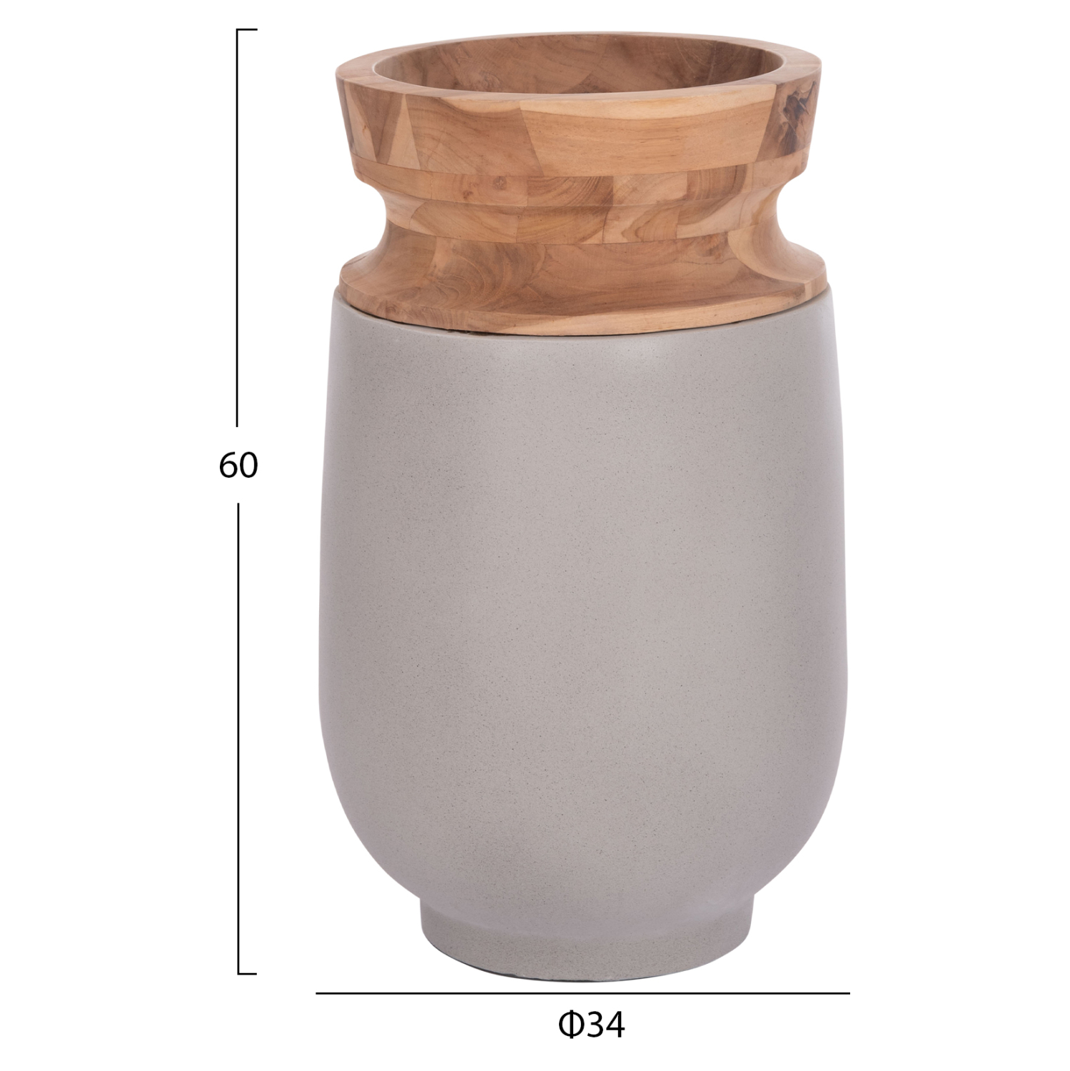 ΔΙΑΚΟΣΜΗΤΙΚΟ ΒΑΖΟ ΔΑΠΕΔΟΥ FB94662.03S FIBER CEMENT ΓΚΡΙ--ΞΥΛΟ ΤΕΑΚ Φ34x60Υεκ. - Image 2