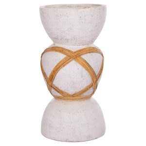 ΔΙΑΚΟΣΜΗΤΙΚΟ ΒΑΖΟ ΔΑΠΕΔΟΥ FB94672.02L TERRACOTTA ΛΕΥΚΟ--RATTAN Φ32x62.5Υεκ.