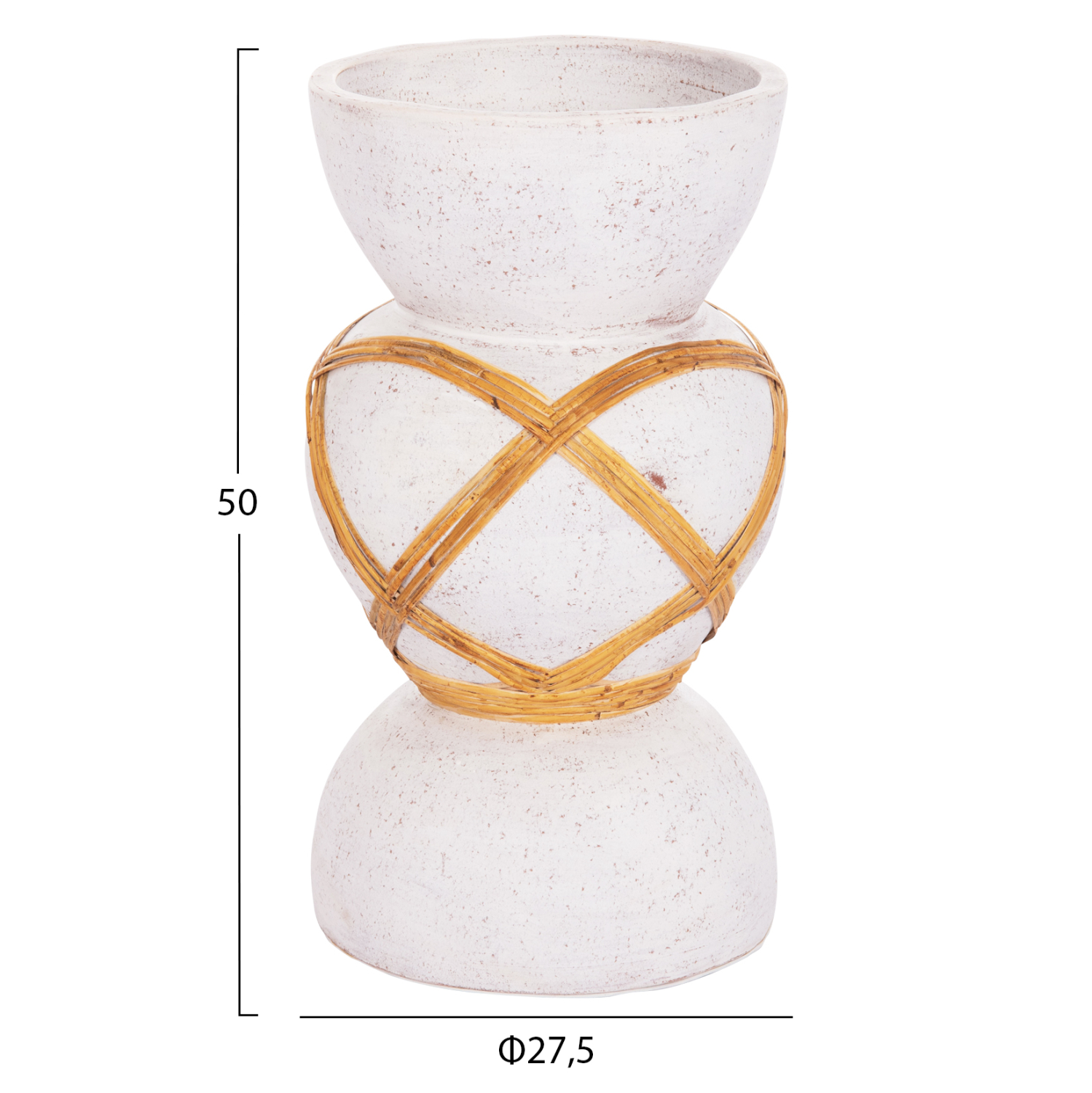 ΔΙΑΚΟΣΜΗΤΙΚΟ ΒΑΖΟ ΔΑΠΕΔΟΥ FB94672.02S TERRACOTTA ΛΕΥΚΟ--RATTAN Φ27.5x50Υεκ - Image 2