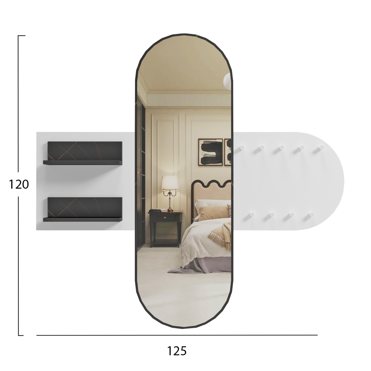 ΕΠΙΠΛΟ ΕΙΣΟΔΟΥ ΜΕ ΚΑΘΡΕΦΤΗ FB99049.11 ΛΕΥΚH ΜΕΛΑΜΙΝΗ-ΜΑΥΡΟ ΜΑΡΜΑΡΟ 125x40x120Yεκ. - Image 2