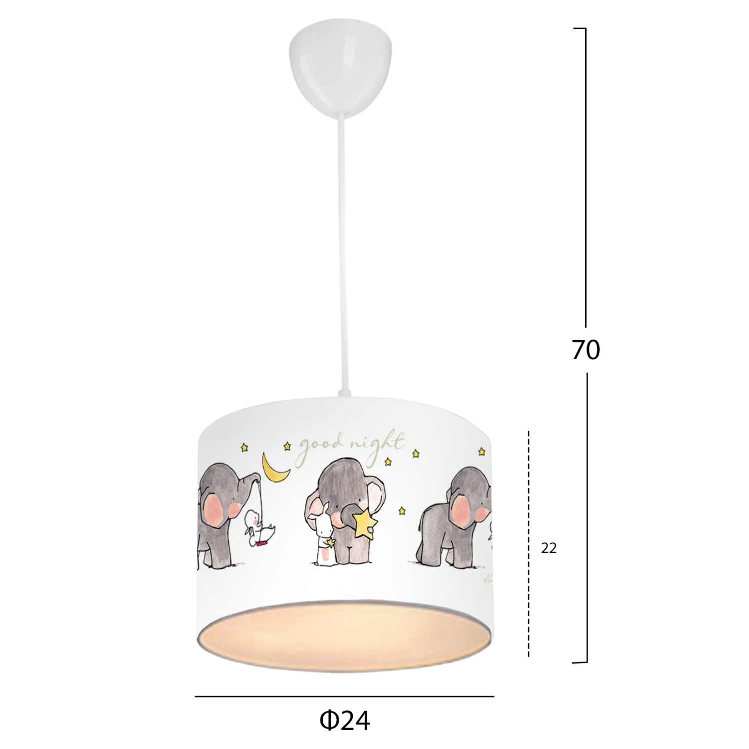 ΠΑΙΔΙΚΟ ΦΩΤΙΣΤΙΚΟ ΟΡΟΦΗΣ ΥΦΑΣΜΑΤΙΝΟ FB97575.01 ΛΕΥΚΟ ΜΕ ΣΧΕΔΙΟ ELEPHANT Φ24x70Y εκ. - Image 2