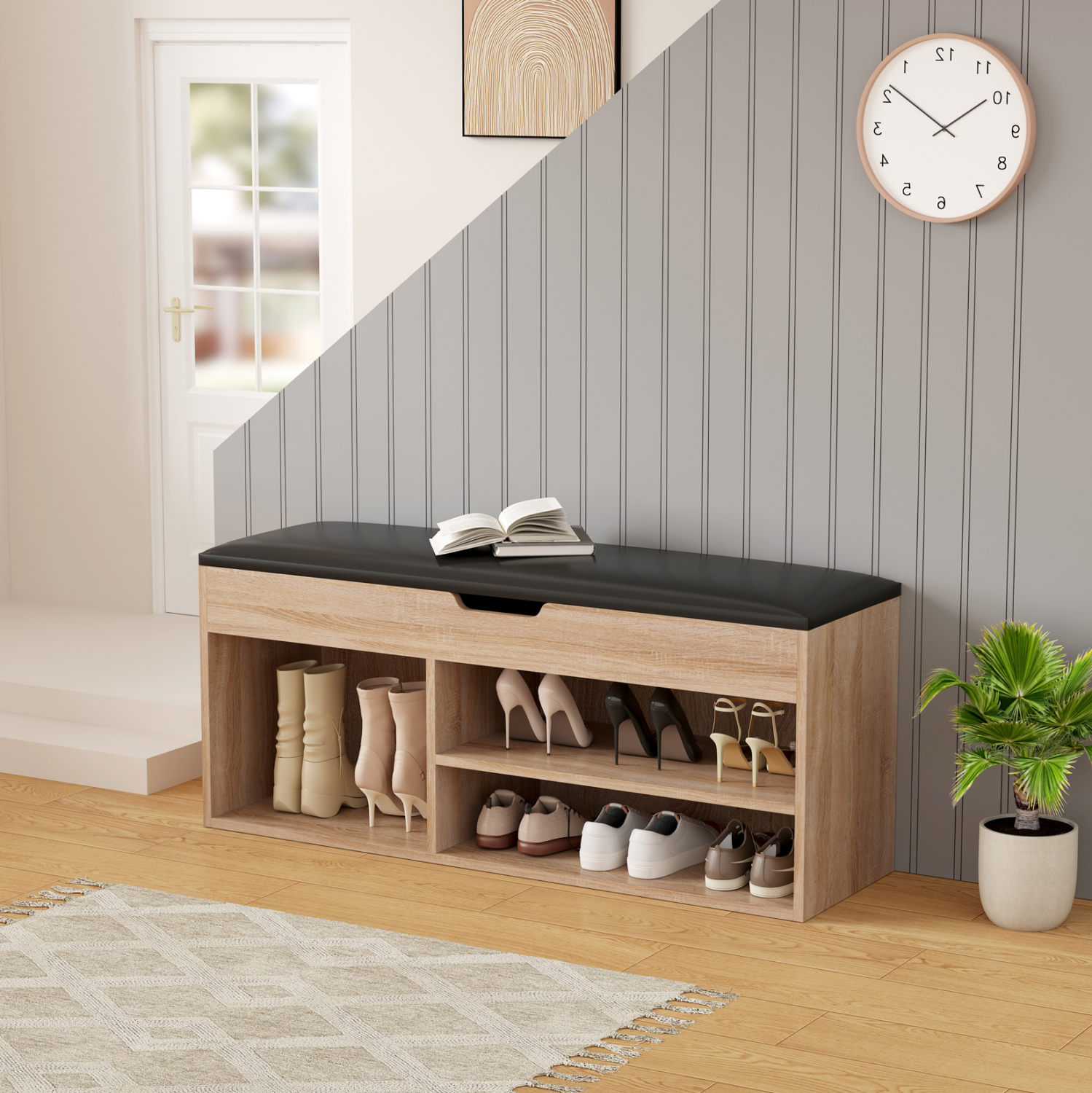 ΠΑΠΟΥΤΣΟΘΗΚΗ ΜΕ ΚΑΘΙΣΜΑ FB92478.01 ΜΕΛΑΜΙΝΗ ΣΟΝΑΜΑ-ΚΑΘΙΣΜΑ PU ΚΑΦΕ 100x30x44Υ - Image 3