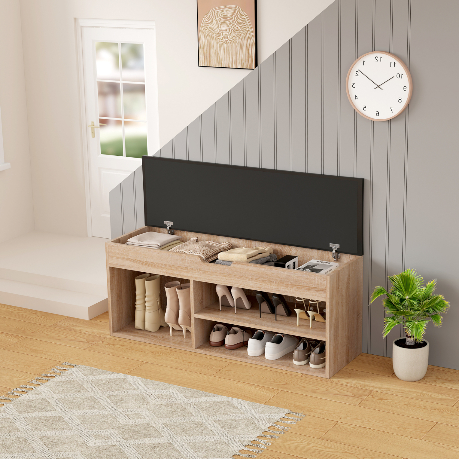 ΠΑΠΟΥΤΣΟΘΗΚΗ ΜΕ ΚΑΘΙΣΜΑ FB92478.01 ΜΕΛΑΜΙΝΗ ΣΟΝΑΜΑ-ΚΑΘΙΣΜΑ PU ΚΑΦΕ 100x30x44Υ - Image 4