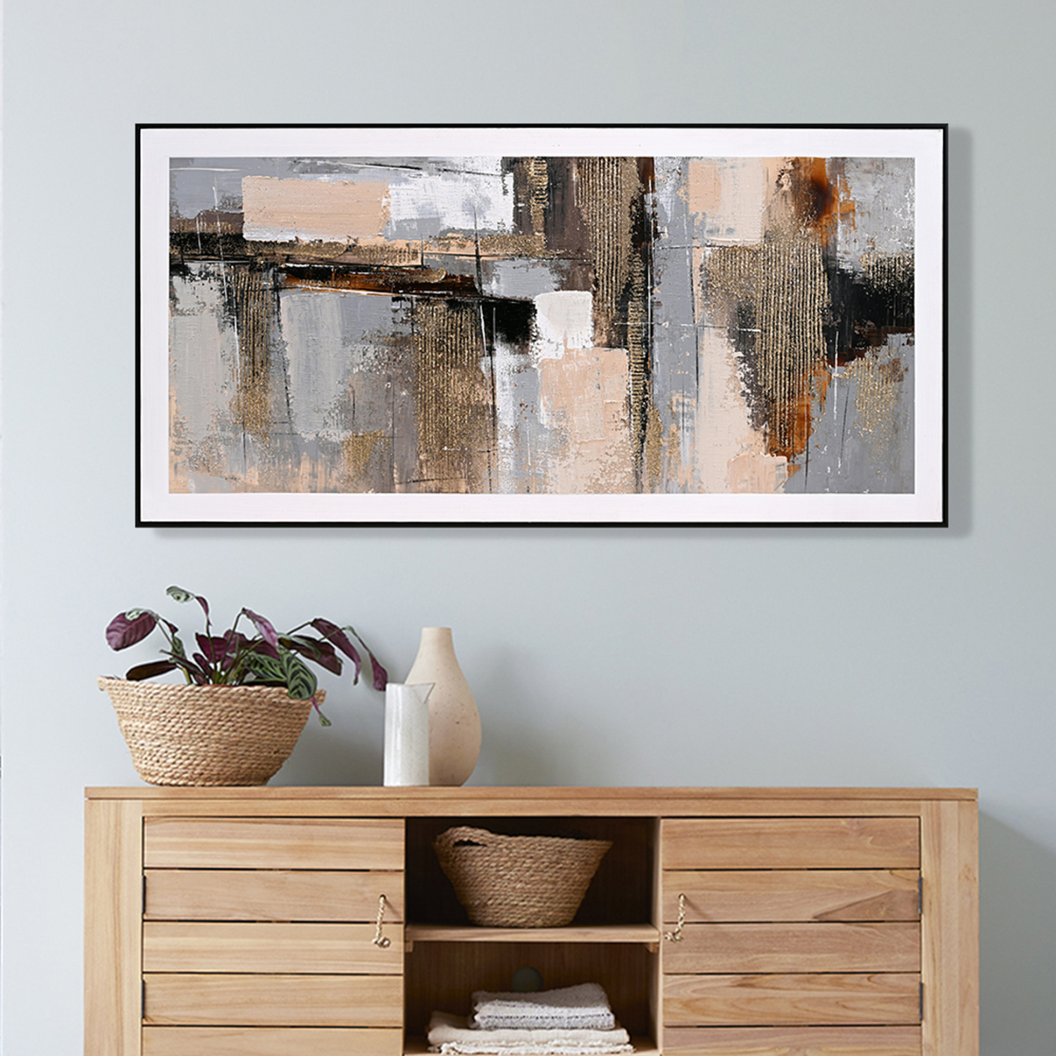 ΠΙΝΑΚΑΣ ΤΟΙΧΟΥ ABSTRACT FB94551 ΜΕ ΚΟΡΝΙΖΑ ΜΑΥΡΗ-ΚΑΜΒΑΣ 142x4.5x72Υεκ - Image 3