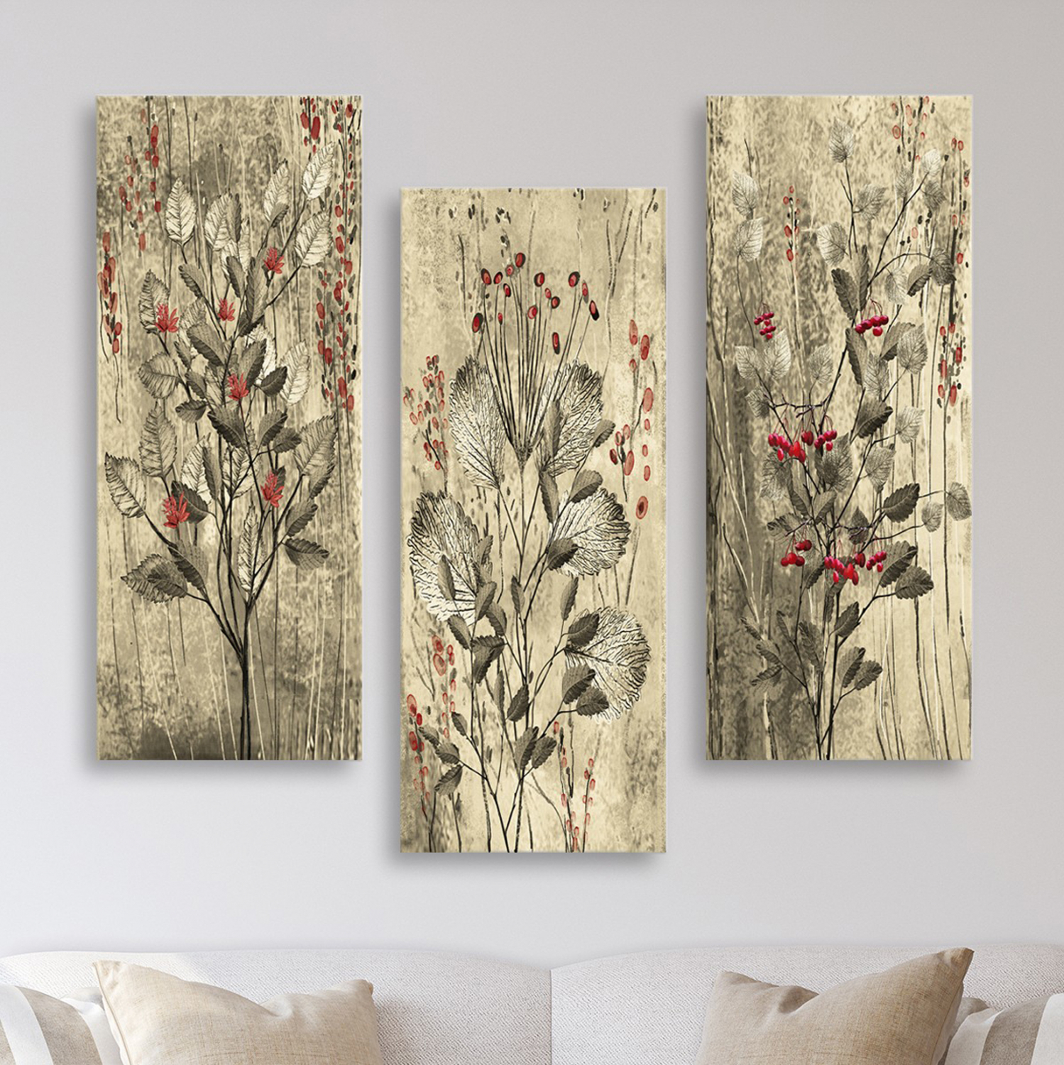 ΠΙΝΑΚΑΣ ΤΡΙΠΤΥΧΟ MDF RED FLOWERS AND BERRIES FB97204.01 60x50x0,3 εκ. - Image 3