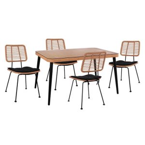 ΣΕΤ 5ΤΜΧ WICKER ΜΕ ΤΡΑΠΕΖΙ 140X80Χ78Υ ΜΠΕΖ & ΜΑΥΡΟ ΧΡΩΜΑ FB910492