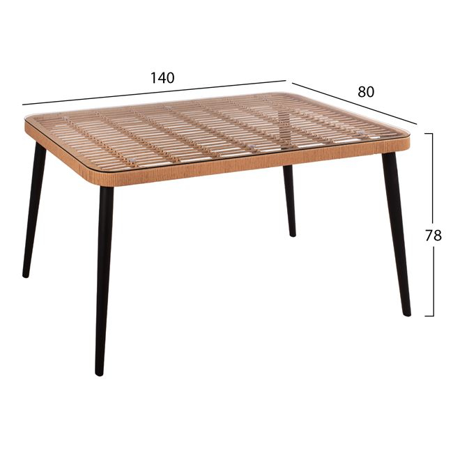 ΣΕΤ 5ΤΜΧ WICKER ΜΕ ΤΡΑΠΕΖΙ 140X80Χ78Υ ΜΠΕΖ & ΜΑΥΡΟ ΧΡΩΜΑ FB910508 - Image 2