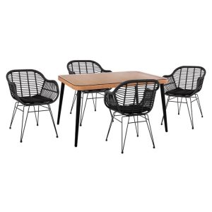 ΣΕΤ 5ΤΜΧ WICKER ΜΕ ΤΡΑΠΕΖΙ 140X80Χ78Υ ΜΠΕΖ & ΜΑΥΡΟ ΧΡΩΜΑ FB910508