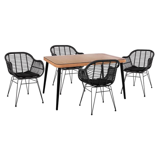 ΣΕΤ 5ΤΜΧ WICKER ΜΕ ΤΡΑΠΕΖΙ 140X80Χ78Υ ΜΠΕΖ & ΜΑΥΡΟ ΧΡΩΜΑ FB910508