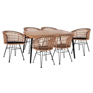 ΣΕΤ 7ΤΜΧ WICKER ΜΕ ΤΡΑΠΕΖΙ 160X90X78Υ ΜΠΕΖ & ΜΑΥΡΟ ΧΡΩΜΑ FB910496