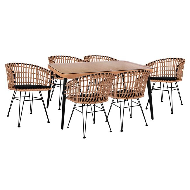 ΣΕΤ 7ΤΜΧ WICKER ΜΕ ΤΡΑΠΕΖΙ 160X90X78Υ ΜΠΕΖ & ΜΑΥΡΟ ΧΡΩΜΑ FB910496