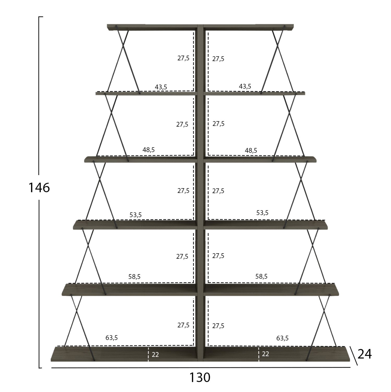 ΣΕΤ ΒΙΒΛΙΟΘΗΚΕΣ 2ΤΜΧ FB911772.13 ΜΕΛΑΜΙΝΗ OLIVE GREY-ΜΑΥΡΕΣ ΒΕΡΓΕΣ 65x24x146Υεκ.(x2) - Image 2