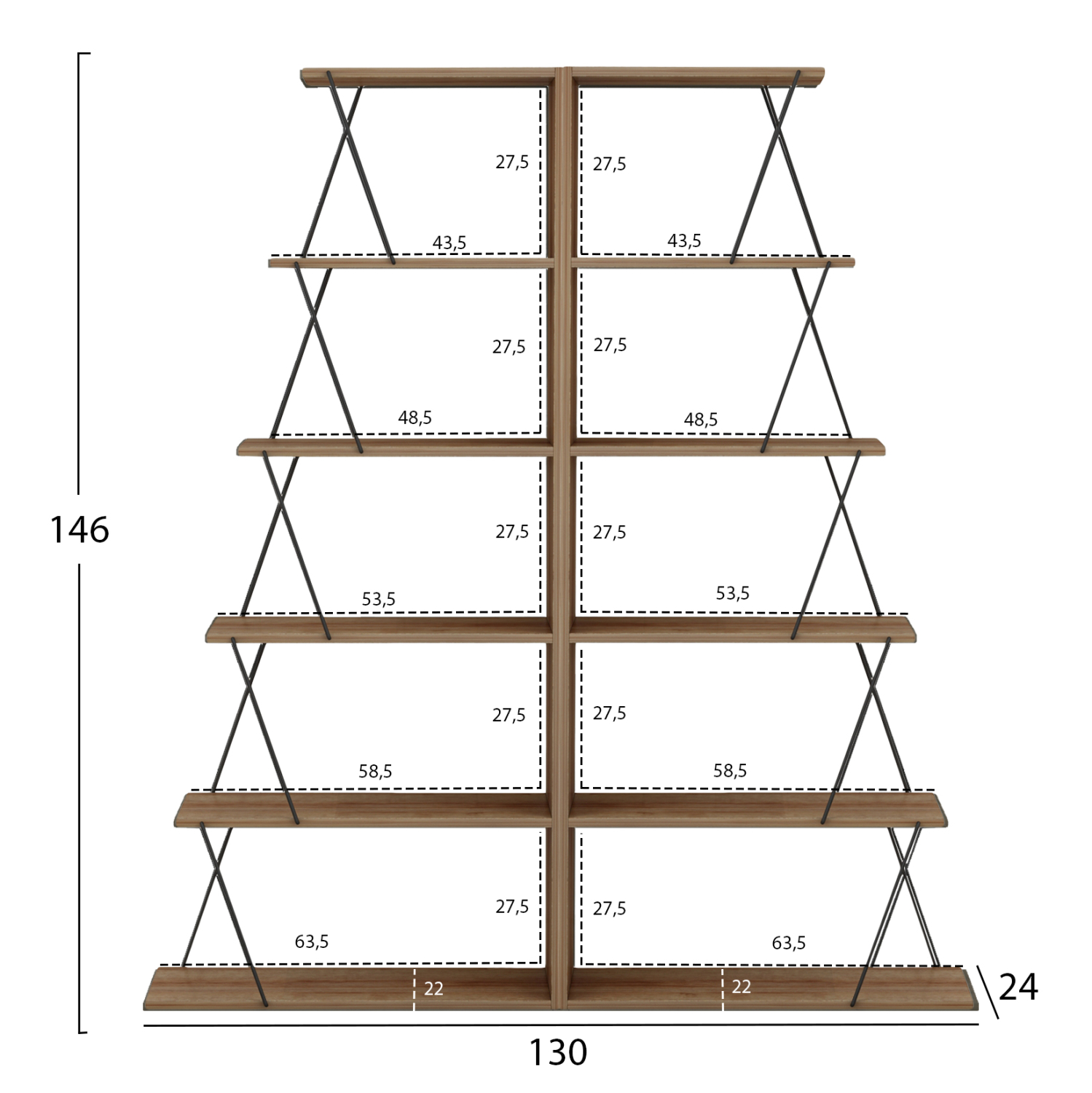 ΣΕΤ ΒΙΒΛΙΟΘΗΚΕΣ 2ΤΜΧ FB911772.14 ΜΕΛΑΜΙΝΗ ΦΥΣΙΚΟ OAK-ΜΑΥΡΟ 65x24x146Υεκ.(x2) - Image 2