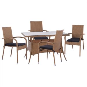 ΣΕΤ ΤΡΑΠΕΖΑΡΙΑΣ 5ΤΜΧ ΤΡΑΠ. 120Χ70 & ΠΟΛΥΘΡΟΝΕΣ WICKER RATTAN ΜΠΕΖ ΚΑΦΕ FB911711.32