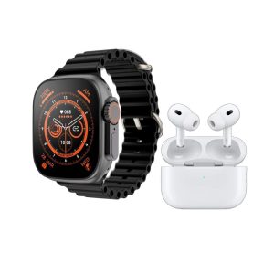 Σετ Smartwatch με ασύρματα ακουστικά Bluetooth & 7 λουράκια - T1000 UItra Max - 814123 - Black
