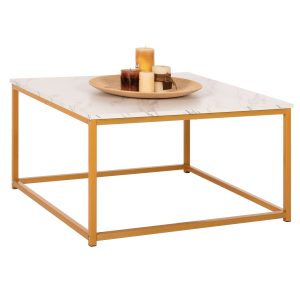 ΤΡΑΠΕΖΙ ΣΑΛΟΝΙΟΥ FB98942.11 ΜΕΛΑΜΙΝΗ ΛΕΥΚΟ ΜΑΡΜΑΡΟ-ΧΡΥΣΗ ΒΑΣΗ 75x75x43