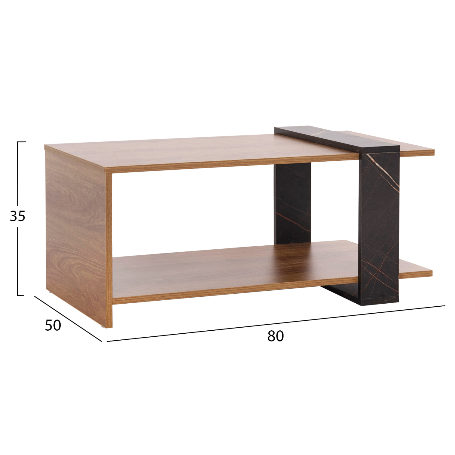 ΤΡΑΠΕΖΙ ΣΑΛΟΝΙΟΥ FB98950.12 ΜΕΛΑΜΙΝΗ ΣΕ ΦΥΣΙΚΟ-ΜΑΥΡΟ ΜΑΡΜΑΡΟ 80Χ50Χ35Υεκ. - Image 2