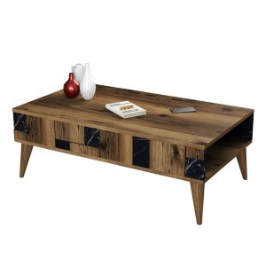 ΤΡΑΠΕΖΙ ΣΑΛΟΝΙΟΥ FB99504.02 ΜΕΛΑΜΙΝΗΣ ΚΑΡΥΔΙ-ΜΑΥΡΟ ΜΑΡΜΑΡΟ 105x60x37.6Υεκ.