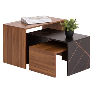 ΤΡΑΠΕΖΙ ΣΑΛΟΝΙΟΥ ΣΕΤ 3ΤΜΧ FB99444.12 ΜΕΛΑΜΙΝΗ ΚΑΡΥΔΙ-ΜΑΥΡΟ ΜΑΡΜΑΡΟ 65x35x45Υεκ