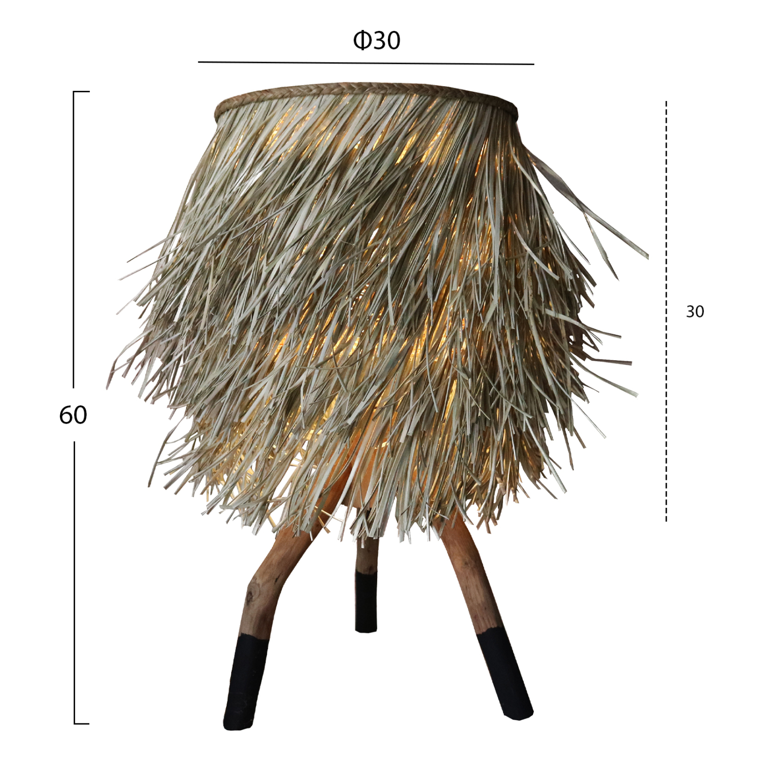 ΦΩΤΙΣΤΙΚΟ ΕΠΙΤΡΑΠΕΖΙΟ ΠΟΔΙΑ ΤΕΑΚ ΚΑΠΕΛΟ SEAGRASS ΣΕ ΦΥΣΙΚΟ ΜΑΥΡΟ Φ30x30-60Yεκ.FB97771 - Image 2