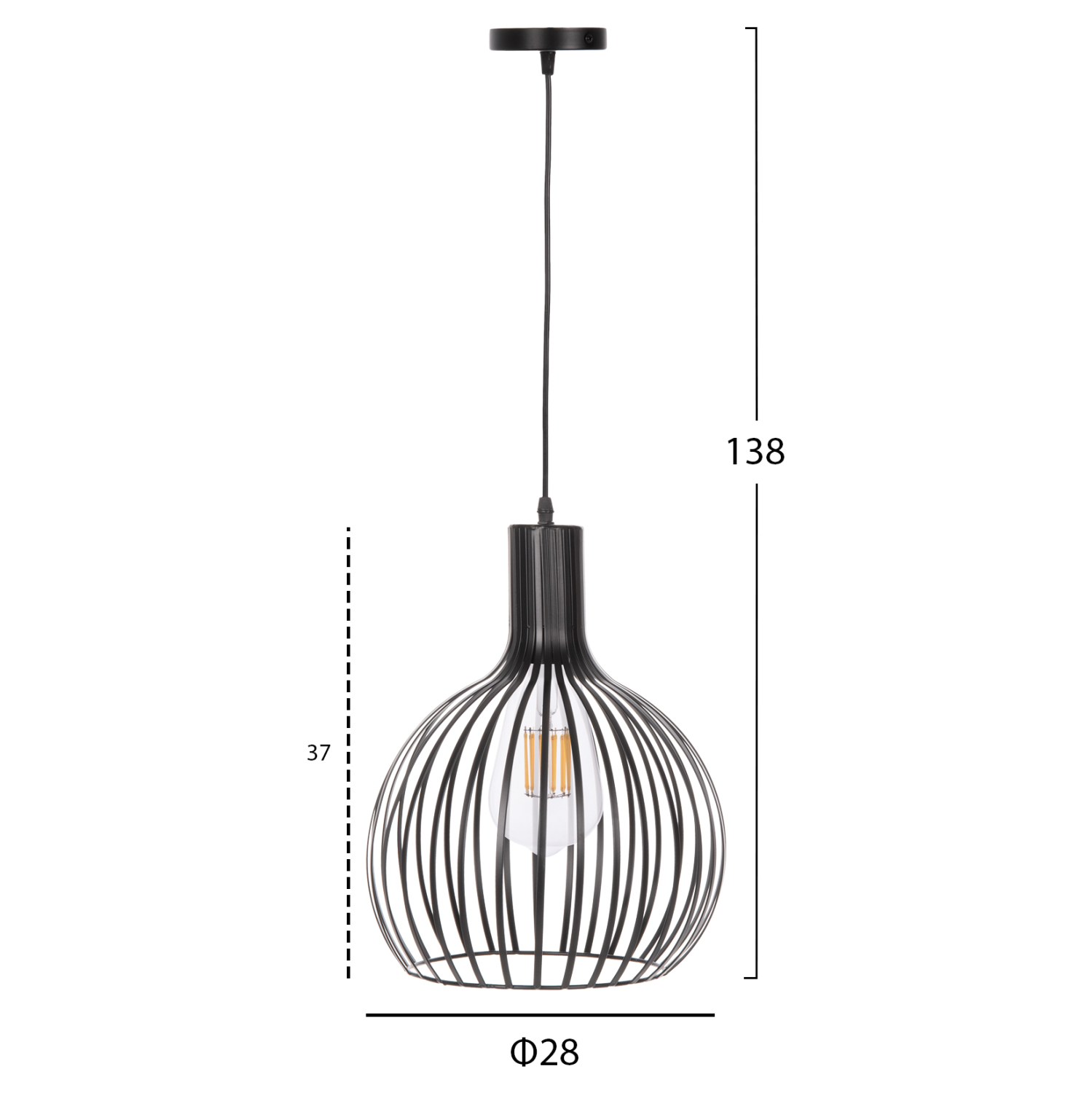 ΦΩΤΙΣΤΙΚΟ ΟΡΟΦΗΣ ΚΡΕΜΑΣΤΟ FB94164 ΜΑΥΡΟ ΜΕΤΑΛΛΙΚΟ ΚΑΠΕΛΟ Φ28x138Υεκ. - Image 2