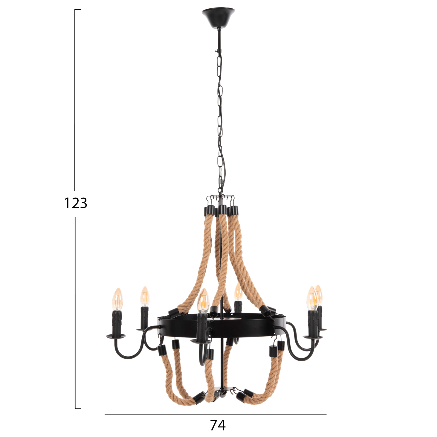 ΦΩΤΙΣΤΙΚΟ ΟΡΟΦΗΣ ΚΡΕΜΑΣΤΟ FB94177 6-ΦΩΤΟ ΣΧΟΙΝΙ ΚΑΙ ΜΑΥΡΟ ΜΕΤΑΛΛΟ 74x74x123Υεκ. - Image 2