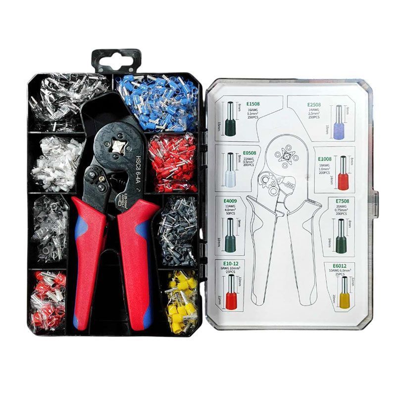 Σετ Αυτορυθμιζόμενη Πρέσα Ακροδεκτών Με 1200 Ακροδέκτες 0.25-10mm² HSC8 6-4A - Adjustable Square Ferrule Wire Crimpers 013153