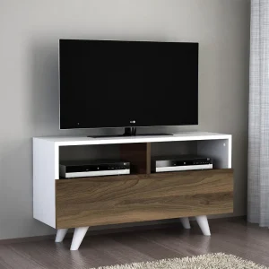 Έπιπλο τηλεόρασης Novela Megapap χρώμα λευκό - καρυδί 90x29,5x50εκ.