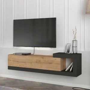 Έπιπλο τηλεόρασης επιτοίχιο Volare Megapap χρώμα sapphire oak - ανθρακί 150x29,6x38,6εκ.