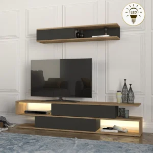 Σύνθεση τηλεόρασης Manet Megapap με LED χρώμα sepet oak - ανθρακί 180x29,5x39εκ.